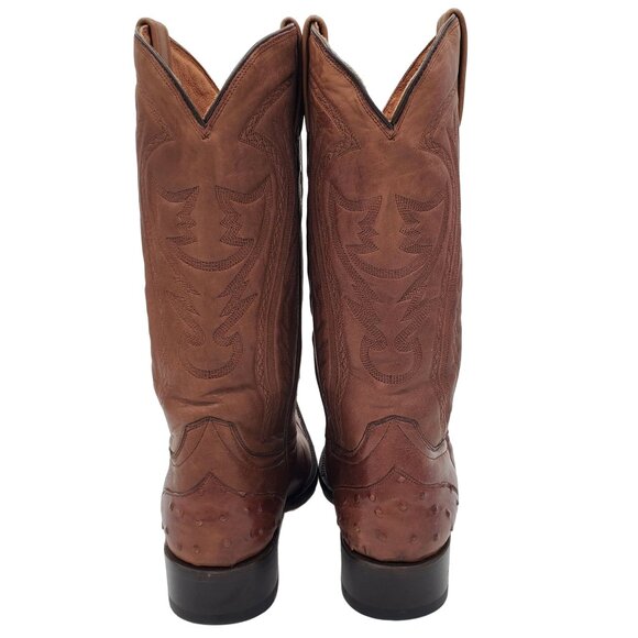 Cowboy Boots 8M Brown Ostrich Pointed Toe Leather Cowboy Western Black Rooster - Picture 7 of 16